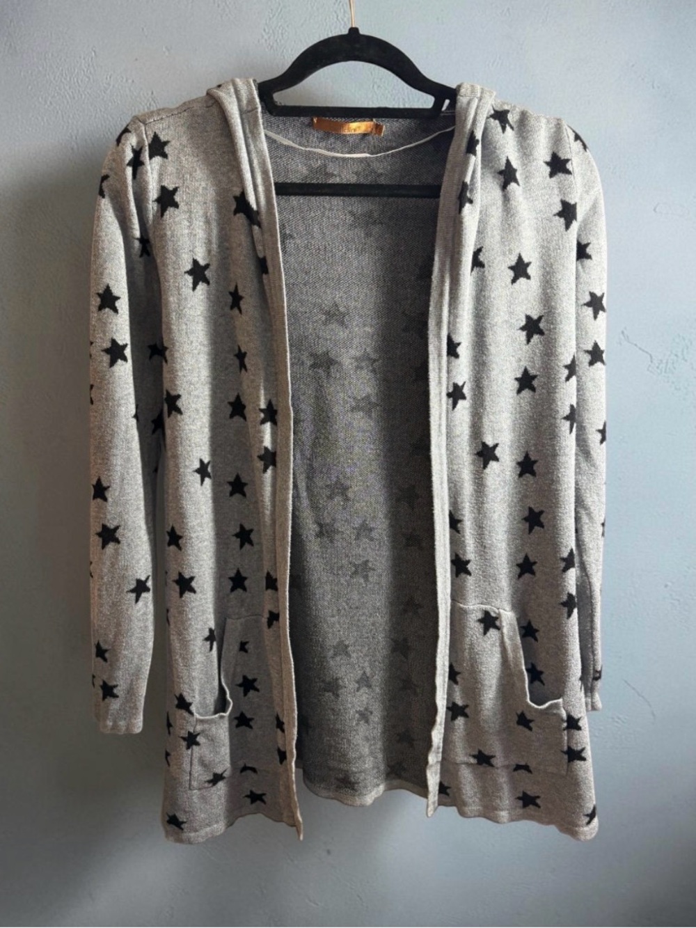 Bellini Hooded Star Print Cardigan with Pockets in Grey